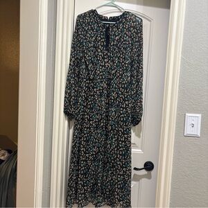 Tommy Hilfiger Dark Green Leopard Print Midi Longsleeve Dress size 14